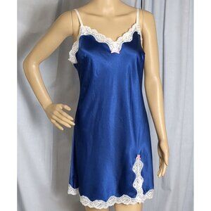 Vintage Victorias Secret lingerie slip dress Blue White Lace Trim Medium y2K 90s